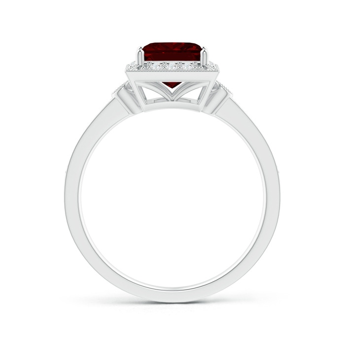 6mm AAAA Milgrain-Edged Square Garnet and Diamond Halo Ring in White Gold Side-1