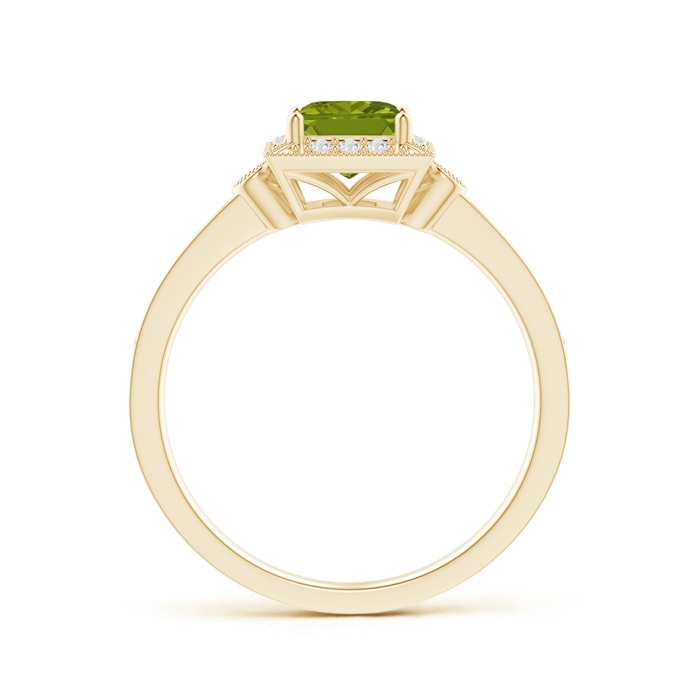 5mm AAA Milgrain-Edged Square Peridot and Diamond Halo Ring in Yellow Gold product image