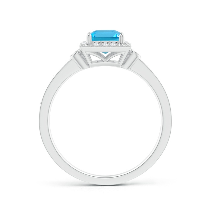 5mm AAA Milgrain-Edged Square Swiss Blue Topaz and Diamond Halo Ring in White Gold product image