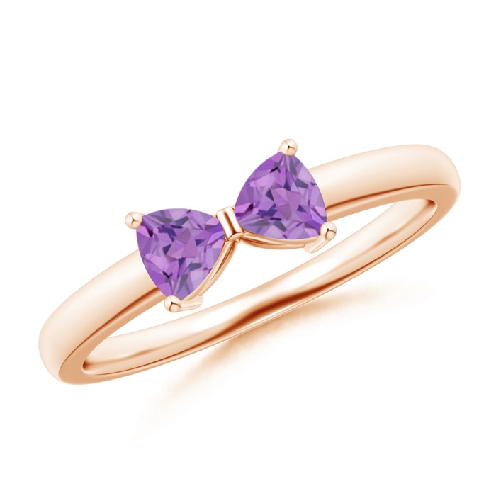 4mm A Two Stone Trillion Amethyst Bow Tie Ring in Rose Gold 