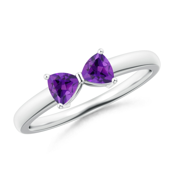 4mm AAA Two Stone Trillion Amethyst Bow Tie Ring in White Gold