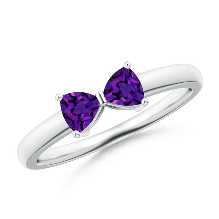 4mm AAAA Two Stone Trillion Amethyst Bow Tie Ring in P950 Platinum