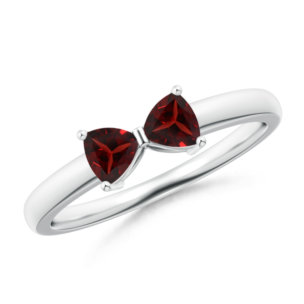 4mm AAA Two Stone Trillion Garnet Bow Tie Ring in White Gold