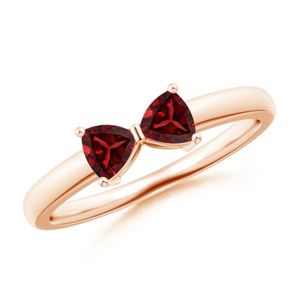 4mm AAAA Two Stone Trillion Garnet Bow Tie Ring in Rose Gold