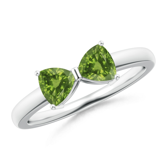 5mm AAAA Two Stone Trillion Peridot Bow Tie Ring in White Gold