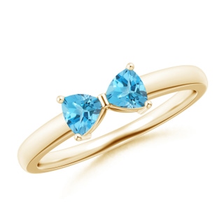 4mm AAA Two Stone Trillion Swiss Blue Topaz Bow Tie Ring in 9K Yellow Gold