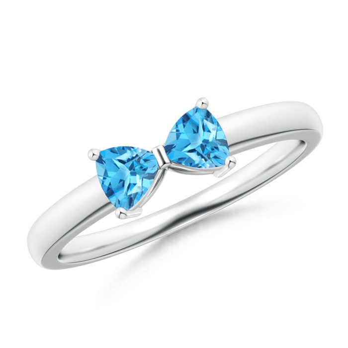 4mm AAAA Two Stone Trillion Swiss Blue Topaz Bow Tie Ring in P950 Platinum 