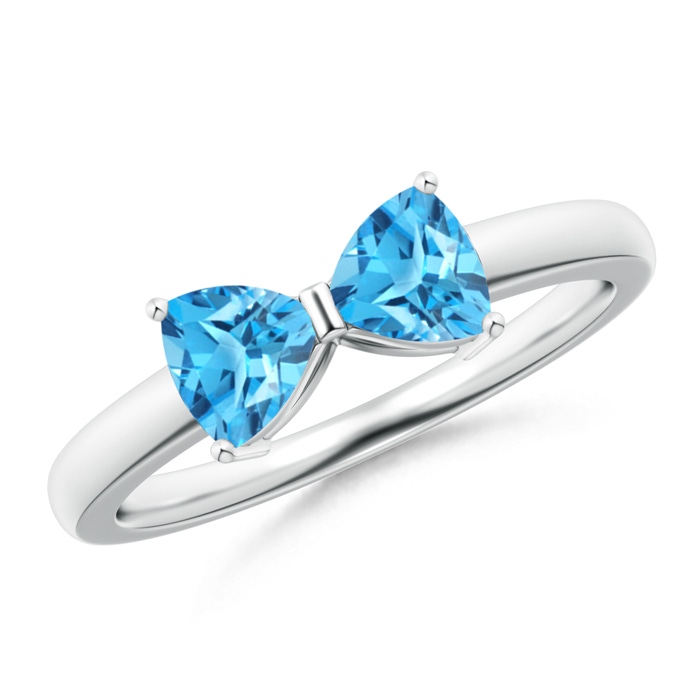 5mm AAAA Two Stone Trillion Swiss Blue Topaz Bow Tie Ring in White Gold