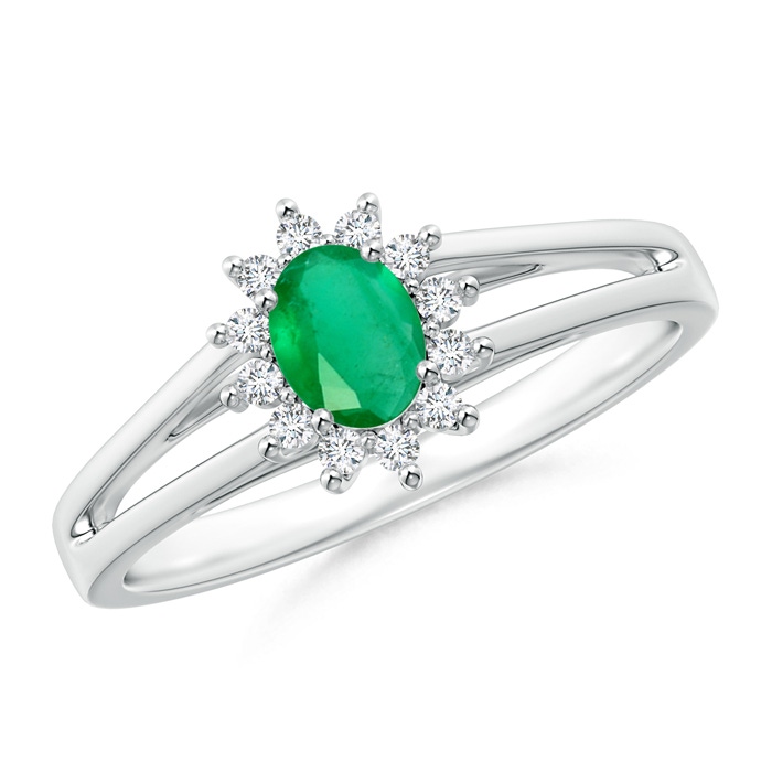 5x4mm A Princess Diana Inspired Emerald Halo Split Shank Ring in P950 Platinum 