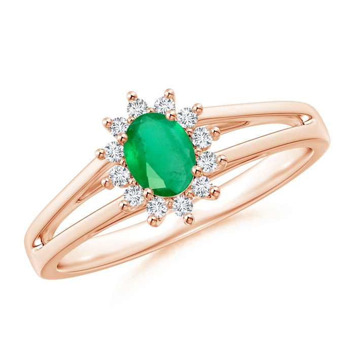 5x4mm A Princess Diana Inspired Emerald Halo Split Shank Ring in Rose Gold 
