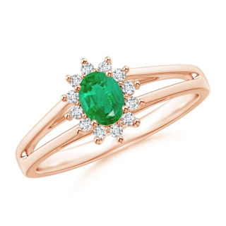 5x4mm AA Princess Diana Inspired Emerald Halo Split Shank Ring in Rose Gold