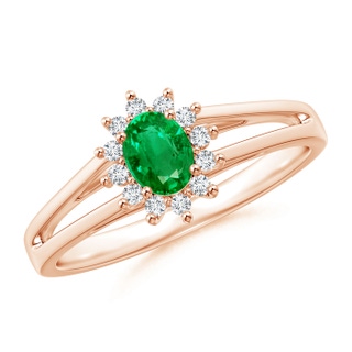 5x4mm AAA Princess Diana Inspired Emerald Halo Split Shank Ring in Rose Gold