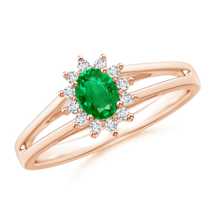 5x4mm AAA Princess Diana Inspired Emerald Halo Split Shank Ring in Rose Gold 