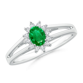 5x4mm AAA Princess Diana Inspired Emerald Halo Split Shank Ring in White Gold