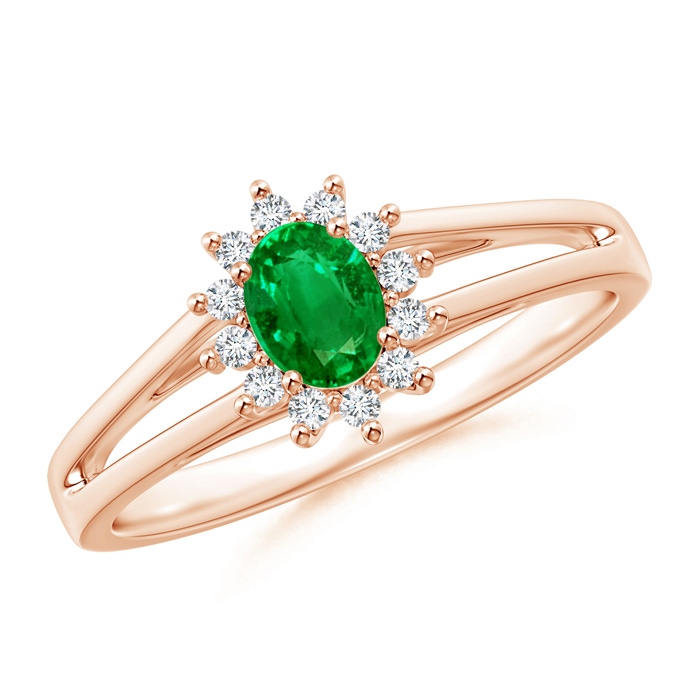 5x4mm AAAA Princess Diana Inspired Emerald Halo Split Shank Ring in Rose Gold 