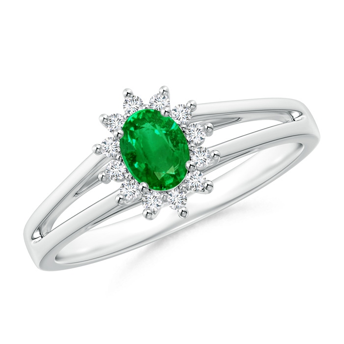 5x4mm AAAA Princess Diana Inspired Emerald Halo Split Shank Ring in White Gold 