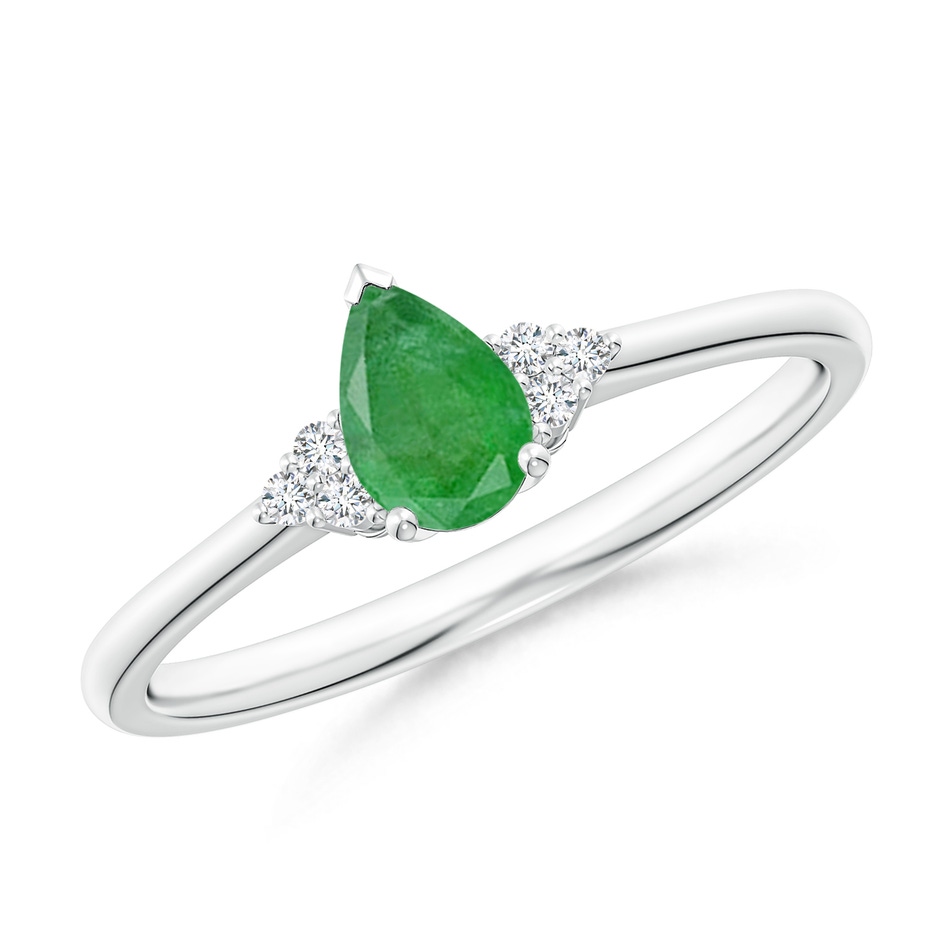 6x4mm A Pear Emerald Solitaire Ring with Trio Diamond Accents in P950 Platinum 