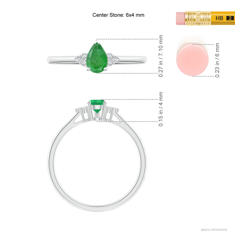 6x4mm A Pear Emerald Solitaire Ring with Trio Diamond Accents in P950 Platinum ruler