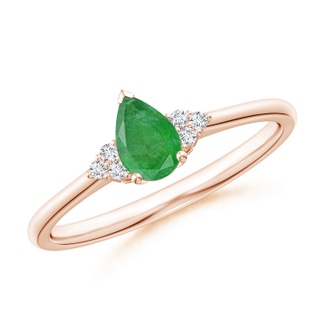 6x4mm A Pear Emerald Solitaire Ring with Trio Diamond Accents in Rose Gold