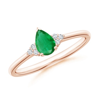 6x4mm AA Pear Emerald Solitaire Ring with Trio Diamond Accents in 9K Rose Gold