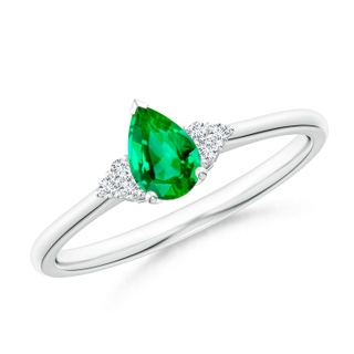 6x4mm AAA Pear Emerald Solitaire Ring with Trio Diamond Accents in P950 Platinum