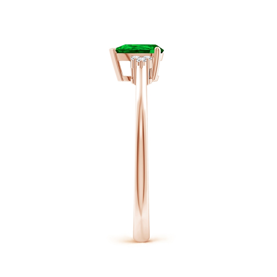6x4mm Lab-Grown Pear Emerald Solitaire Ring with Trio Diamond Accents in Rose Gold side-2