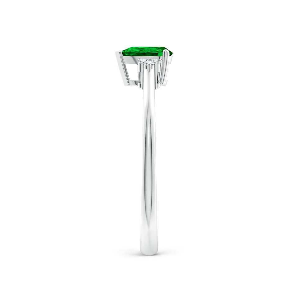 6x4mm Lab-Grown Pear Emerald Solitaire Ring with Trio Diamond Accents in White Gold side-2