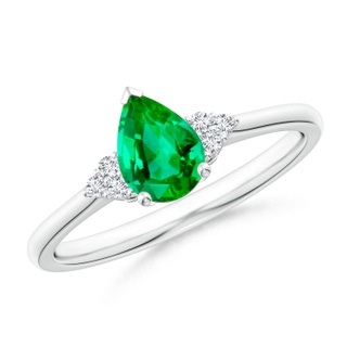 7x5mm AAA Pear Emerald Solitaire Ring with Trio Diamond Accents in P950 Platinum