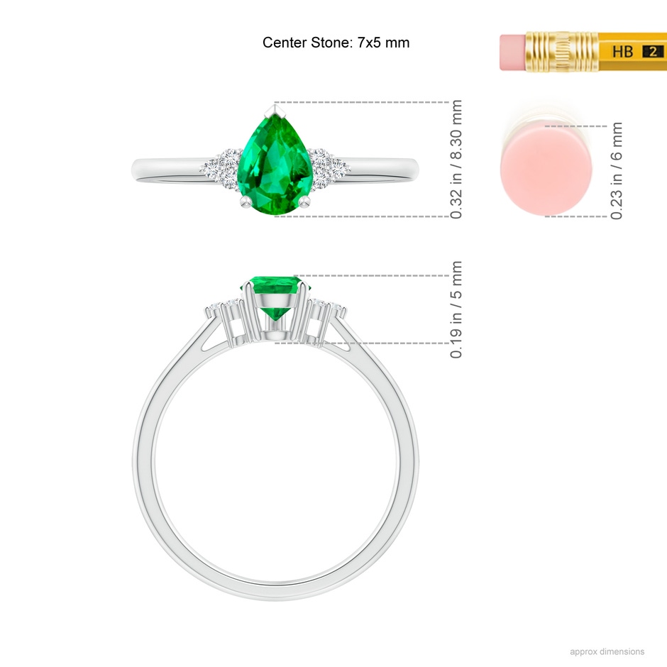 7x5mm AAA Pear Emerald Solitaire Ring with Trio Diamond Accents in P950 Platinum ruler