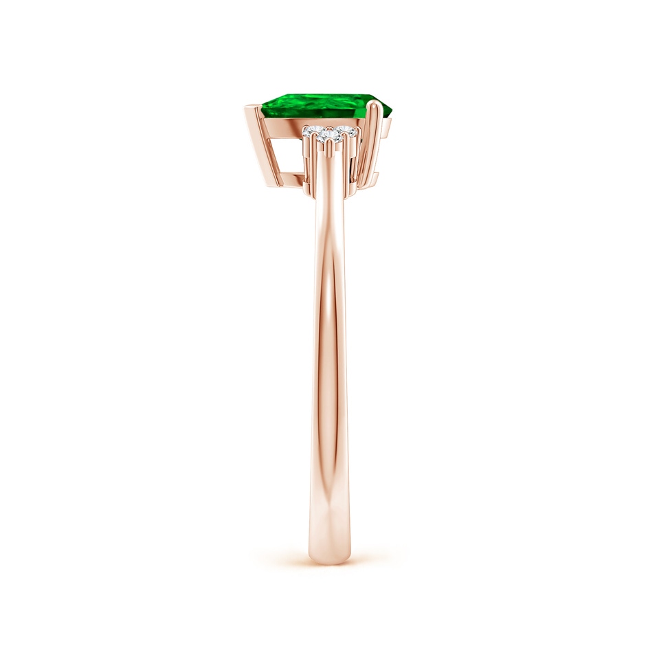 7x5mm Lab-Grown Pear Emerald Solitaire Ring with Trio Diamond Accents in Rose Gold side-2