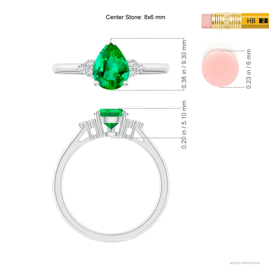 8x6mm AAA Pear Emerald Solitaire Ring with Trio Diamond Accents in P950 Platinum ruler
