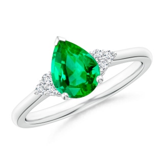 8x6mm AAA Pear Emerald Solitaire Ring with Trio Diamond Accents in White Gold
