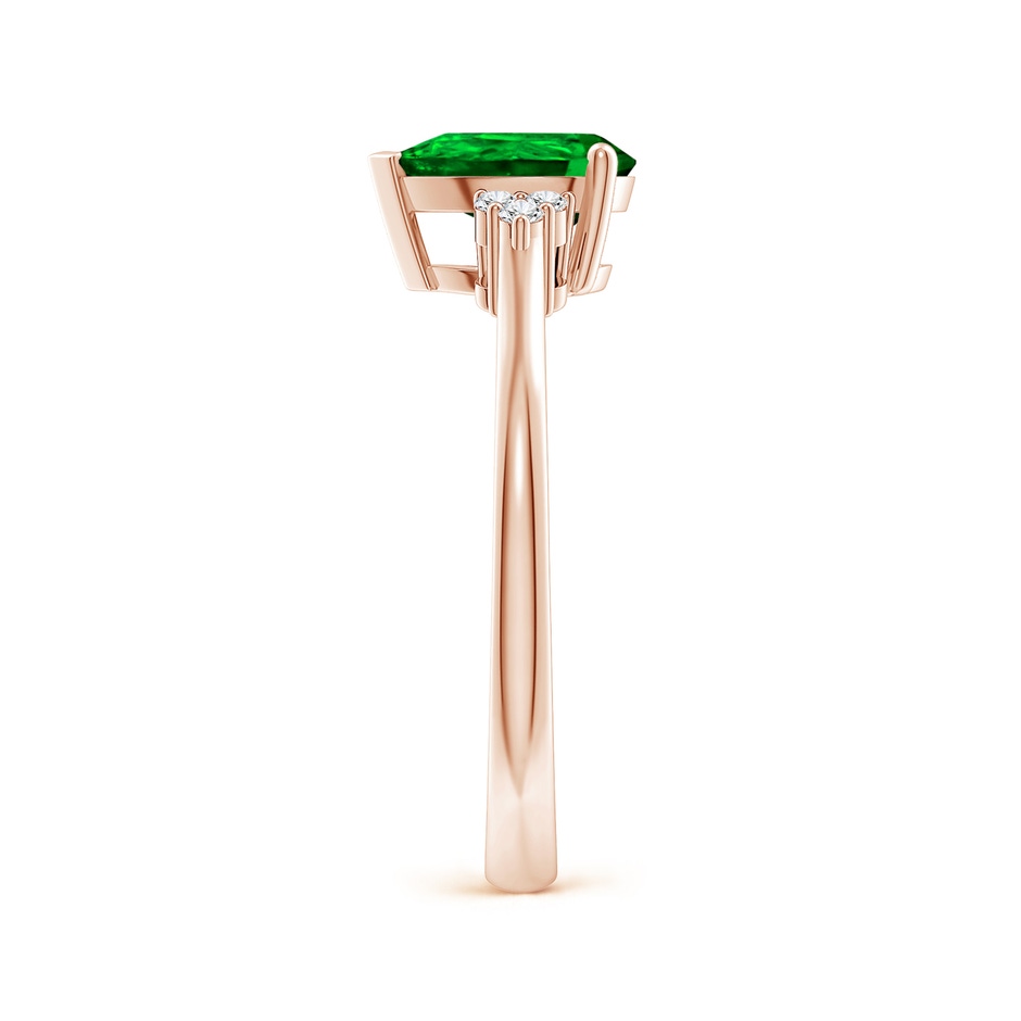 8x6mm AAAA Pear Emerald Solitaire Ring with Trio Diamond Accents in Rose Gold side-2