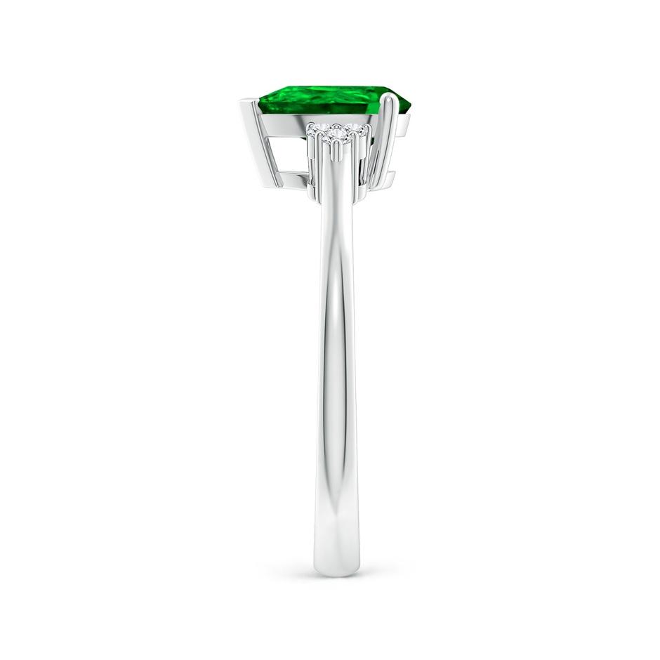 8x6mm Lab-Grown Pear Emerald Solitaire Ring with Trio Diamond Accents in White Gold side-2