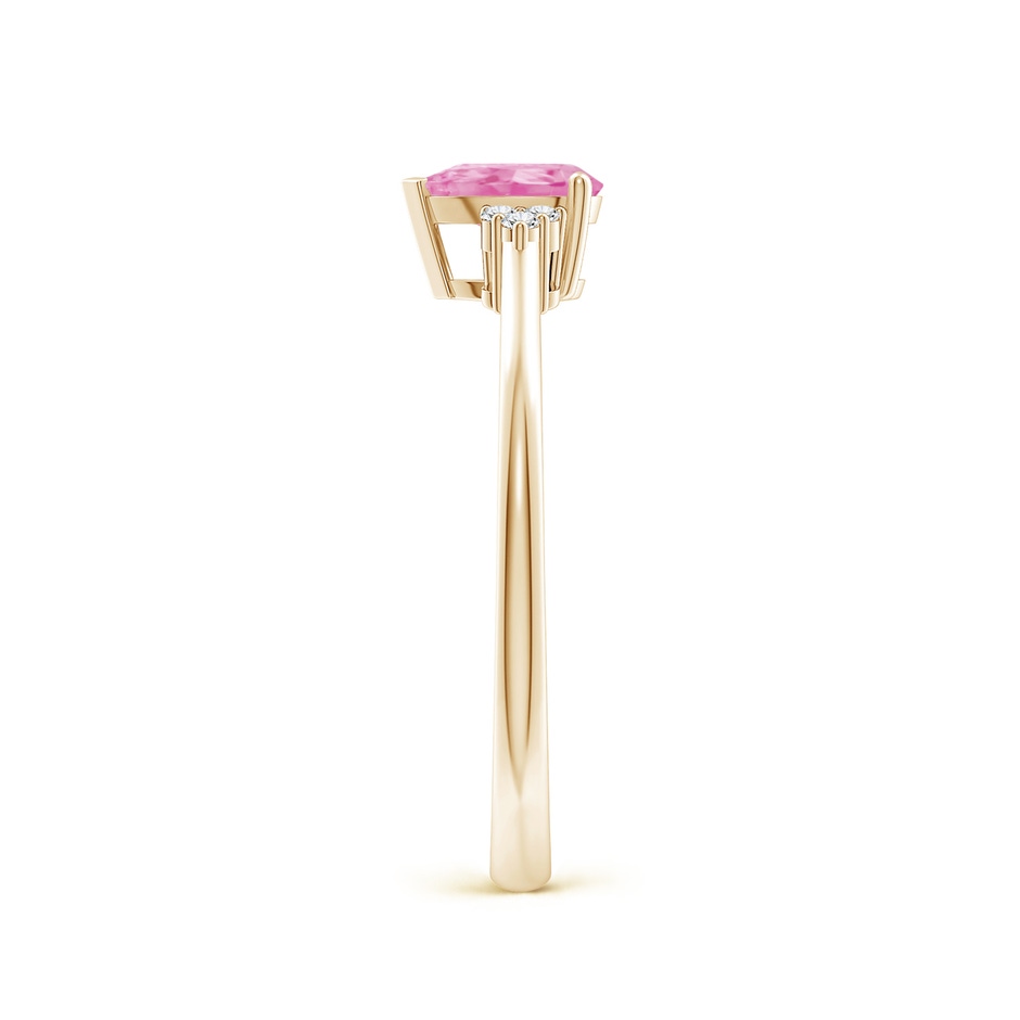 6x4mm A Pear Pink Sapphire Solitaire Ring with Trio Diamond Accents in 10K Yellow Gold side-2