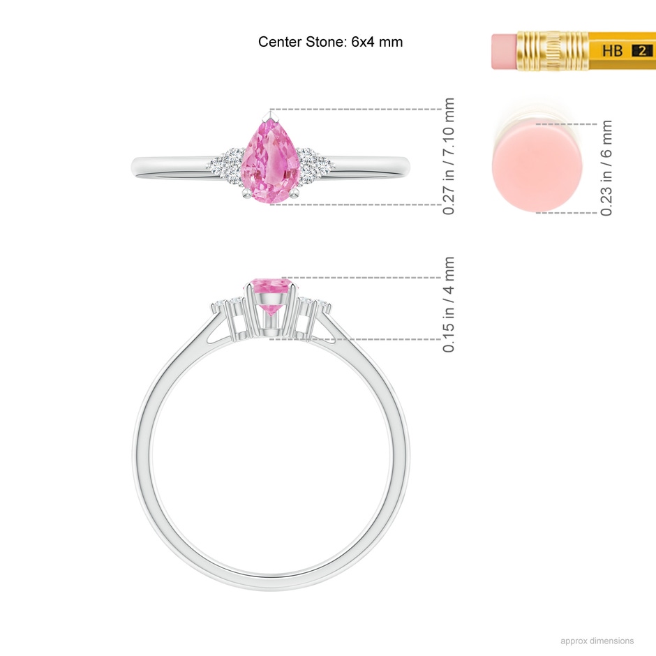 6x4mm A Pear Pink Sapphire Solitaire Ring with Trio Diamond Accents in P950 Platinum ruler