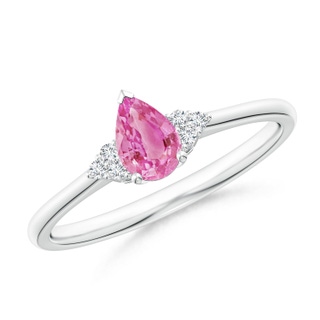 6x4mm AA Pear Pink Sapphire Solitaire Ring with Trio Diamond Accents in P950 Platinum