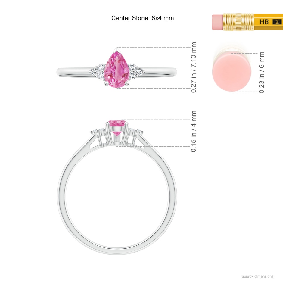 6x4mm AA Pear Pink Sapphire Solitaire Ring with Trio Diamond Accents in P950 Platinum ruler