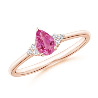 6x4mm AAA Pear Pink Sapphire Solitaire Ring with Trio Diamond Accents in 9K Rose Gold