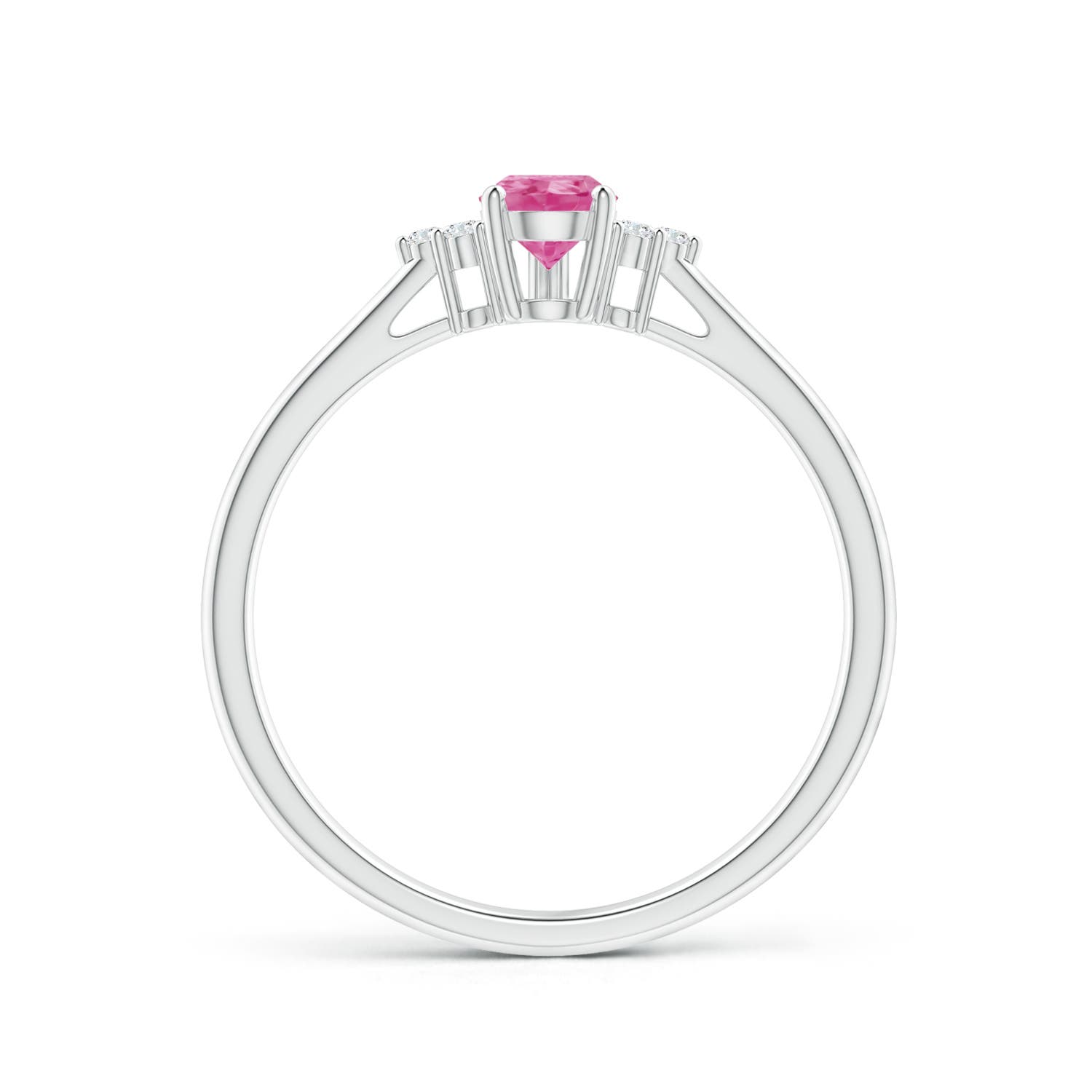 6x4mm AAA Pear Pink Sapphire Solitaire Ring with Trio Diamond Accents in P950 Platinum