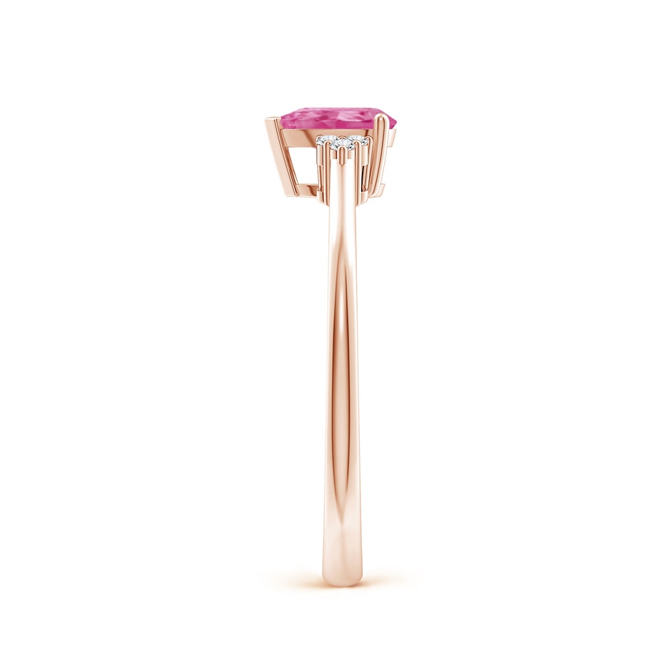 6x4mm AAA Pear Pink Sapphire Solitaire Ring with Trio Diamond Accents in Rose Gold side-2
