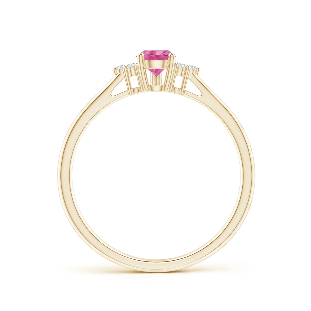 6x4mm AAA Pear Pink Sapphire Solitaire Ring with Trio Diamond Accents in Yellow Gold Side-1