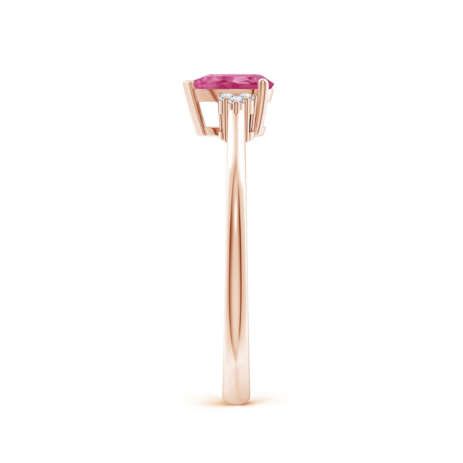 6x4mm AAAA Pear Pink Sapphire Solitaire Ring with Trio Diamond Accents in Rose Gold side-2