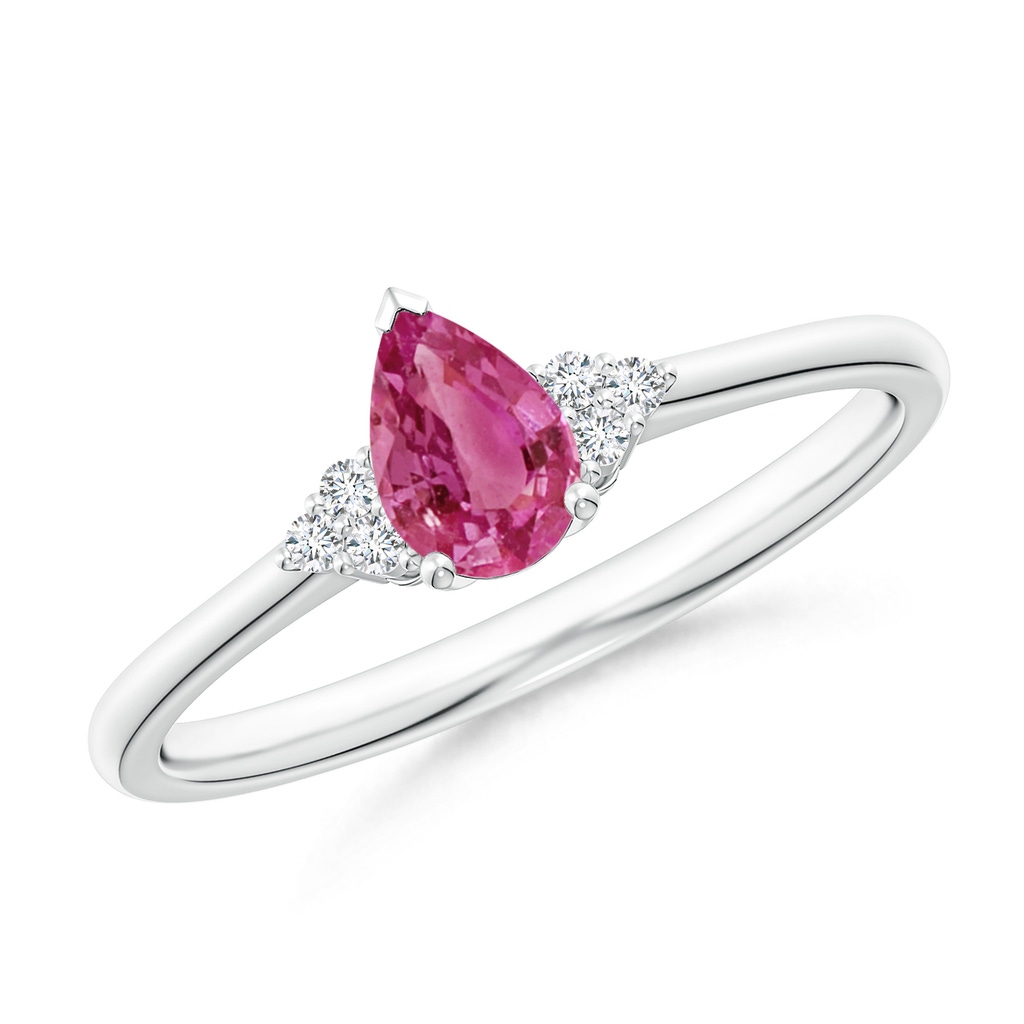 6x4mm AAAA Pear Pink Sapphire Solitaire Ring with Trio Diamond Accents in White Gold