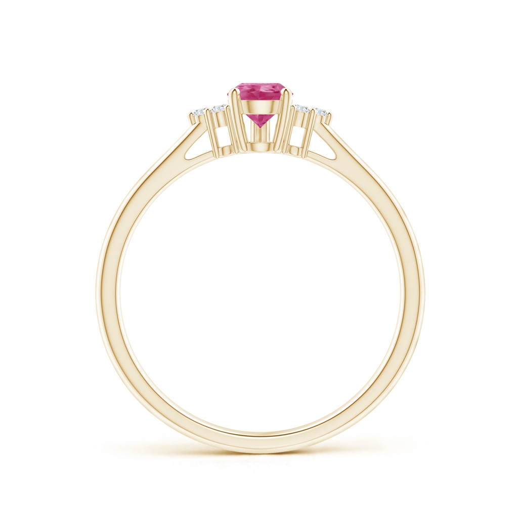 6x4mm AAAA Pear Pink Sapphire Solitaire Ring with Trio Diamond Accents in Yellow Gold Side-1