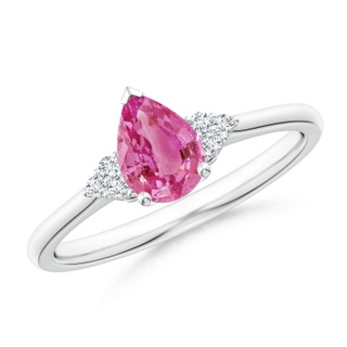 7x5mm AAA Pear Pink Sapphire Solitaire Ring with Trio Diamond Accents in White Gold