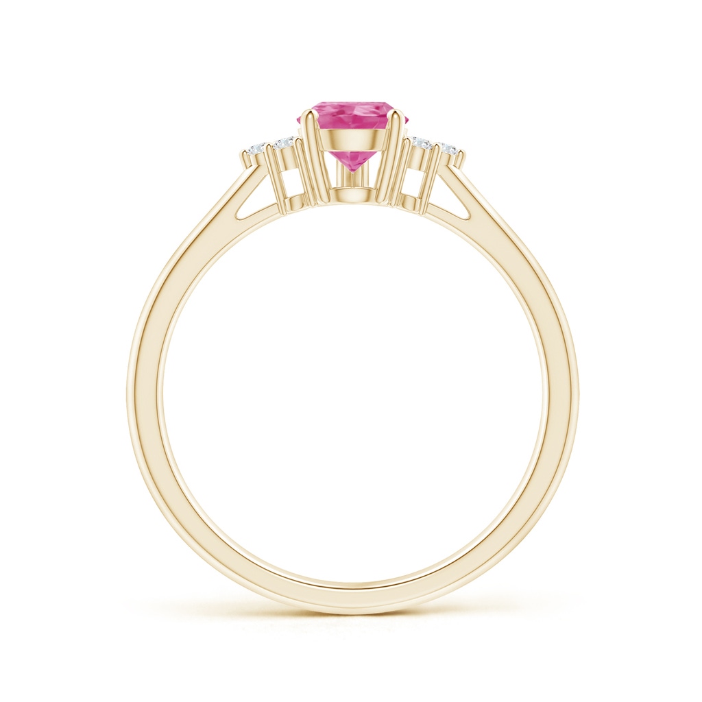 7x5mm AAA Pear Pink Sapphire Solitaire Ring with Trio Diamond Accents in Yellow Gold Side-1