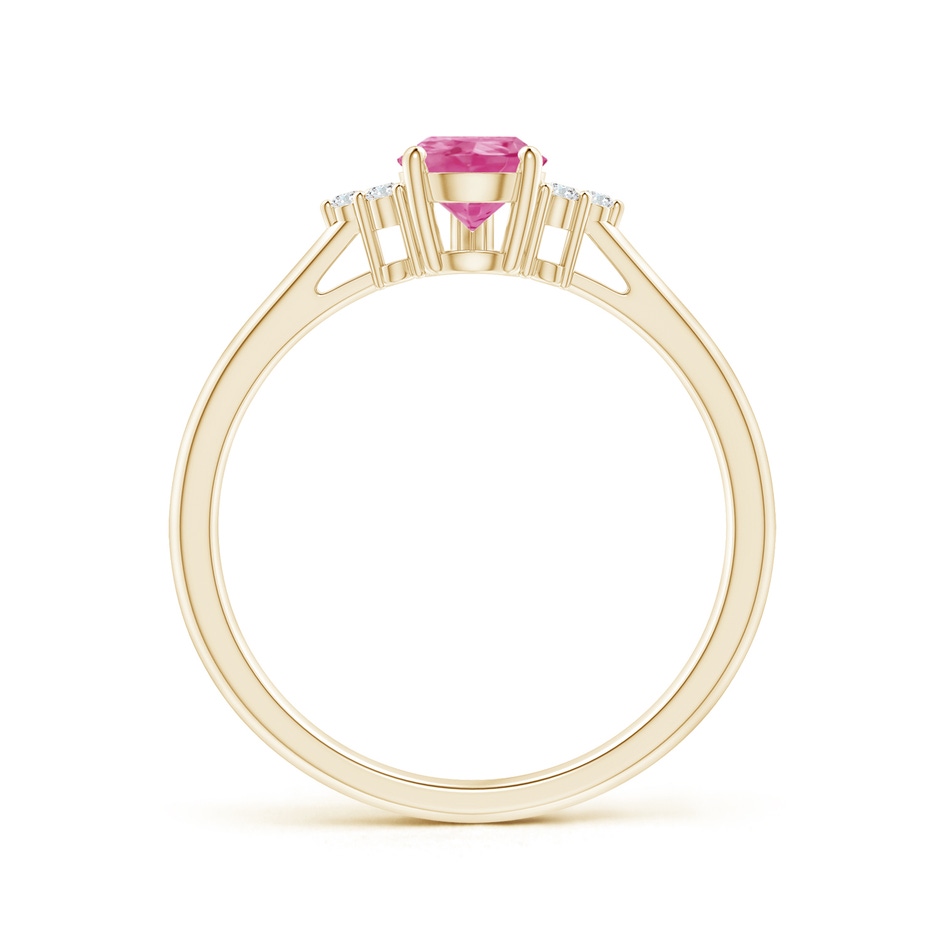 7x5mm AAA Pear Pink Sapphire Solitaire Ring with Trio Diamond Accents in Yellow Gold side-1