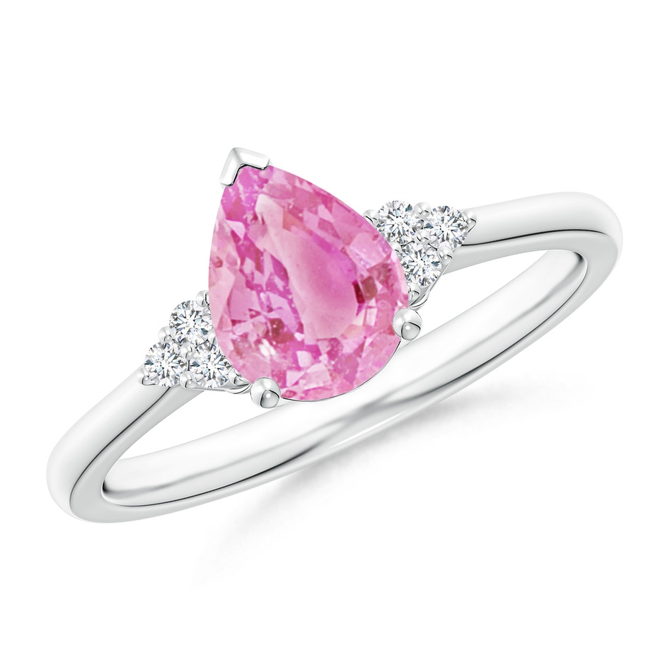 8x6mm A Pear Pink Sapphire Solitaire Ring with Trio Diamond Accents in 10K White Gold 