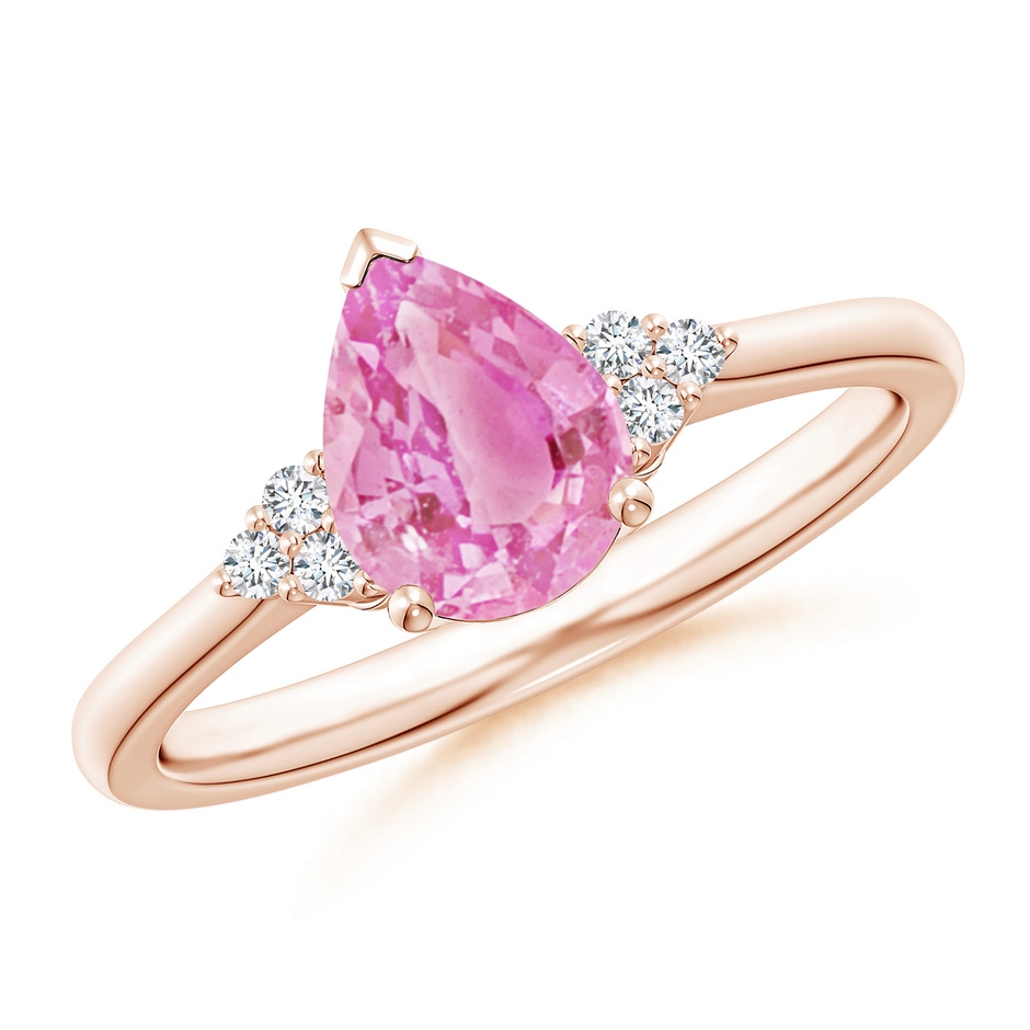 8x6mm A Pear Pink Sapphire Solitaire Ring with Trio Diamond Accents in Rose Gold 